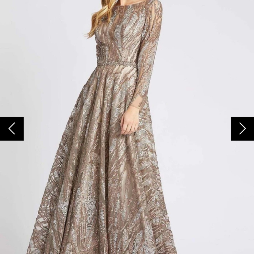 Mac Duggal Sequin Long Sleeve Bateau A Line Gown